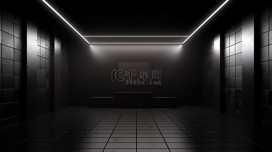 黑红色发光背景背景图片_带有墙壁设计的空暗室的发光 3D 渲染