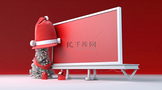 圣诞节主题红色广告牌，用于 3D 插图广告