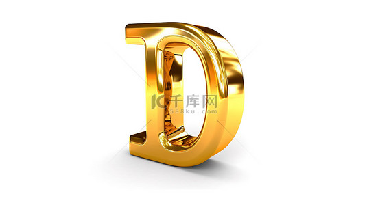 白色隔离背景上金色字母和数字“j”的 3d 插图