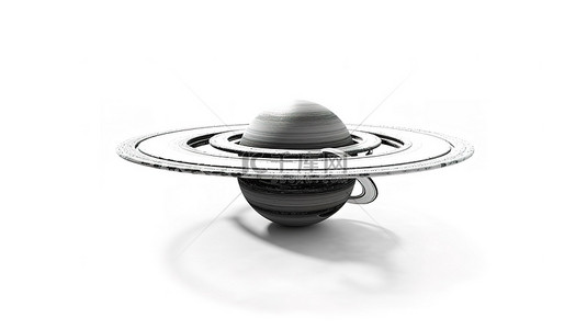 空间简单 3D 渲染环形行星和白色背景上的神秘符号