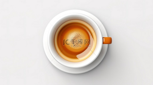 3D 渲染的空白白色背景下咖啡杯的鸟瞰图