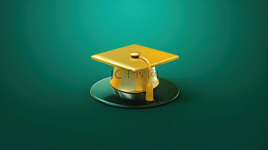 成功帽图标潮水绿色毕业帽子符号福尔图纳金