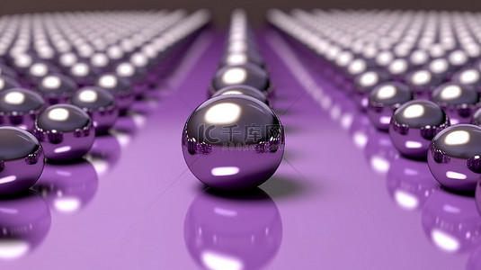 3D 插图中金属紫色球体的路径迷宫直线