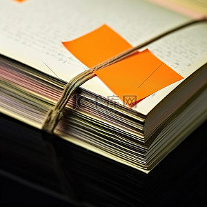 一本打开的带有橙色便签的书