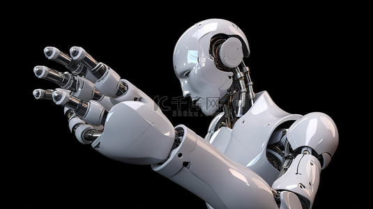 人工智能交易背景图片_机器人手掌伸向另一个 3D 渲染