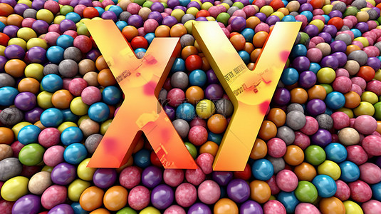 充满活力的 x y z 字母与光泽多彩装饰球的 3D 插图