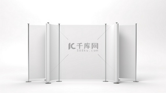 博览会背景图片_孤立的白色背景展示了用于贸易展览的空博览会横幅展台的 3D 渲染