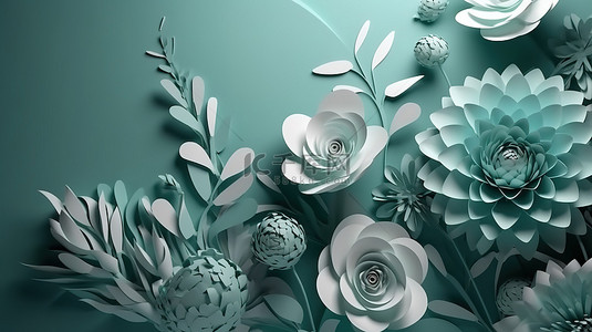 商业模式插画背景图片_背景上的抽象花卉设计 3D 剪纸插画艺术