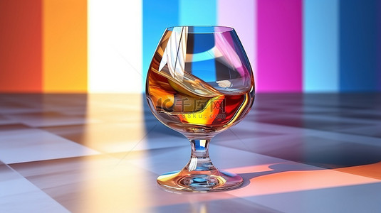 葡萄酒玻璃高脚杯背景图片_充满活力的表面设置，配有 3D 玻璃高脚杯，用于威士忌和干邑白兰地