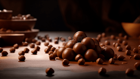 巧克力球豆棕色散落