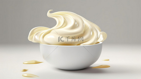 美味的冰激凌背景图片_杯勺中的新鲜日常奶油香草漩涡产品 3d 渲染
