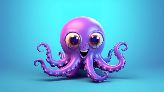 水中手背景图片_可爱俏皮的章鱼以 3D 卡通风格动画