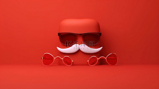 白色爆炸背景图片_用 3D 渲染创建的充满活力的红色背景上的酷色调和滑稽的胡子来庆祝父亲节