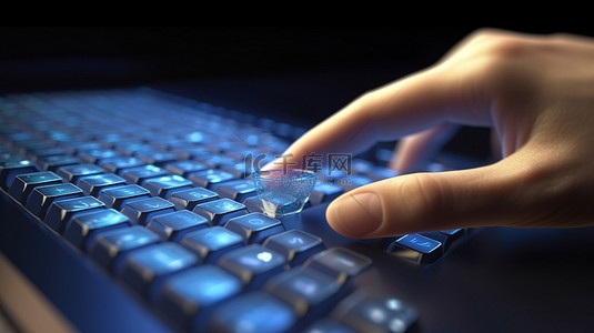 手指与计算机键盘和屏幕 3D 渲染与空白交互