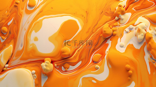 3D 渲染橙色大理石水墨景观的抽象背景