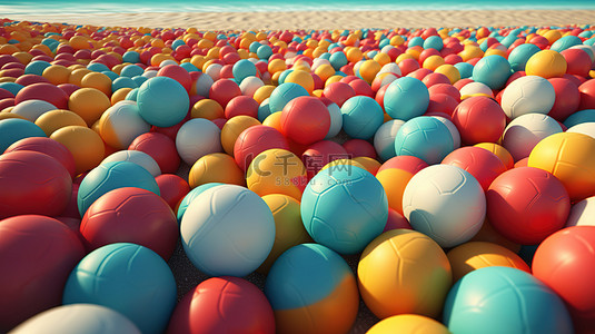 夏天度假背景图片_夏季度假主题令人惊叹的彩色沙滩球背景 3D 渲染