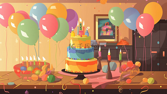 蛋糕黄色背景图片_派对庆祝庆典气球黄色