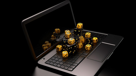 游戏体验背景图片_在笔记本电脑上在线赌场的虚拟游戏体验 3D 渲染