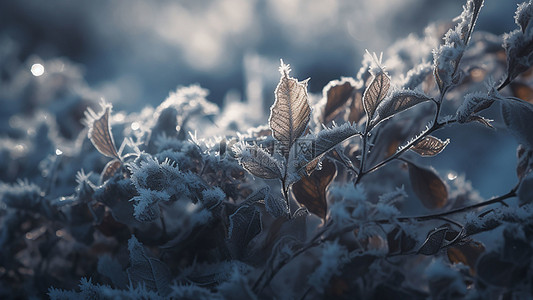 下雪飘雪雪花背景图片_冬天叶子挂雪