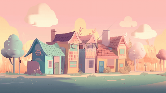 可爱的房子彩色卡通房子背景