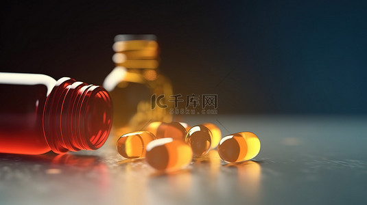 糖浆瓶背景图片_医疗片剂和瓶子的 3d 插图