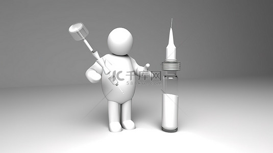 职业类课程背景图片_小白人 3D 人物扮演拿着注射器的医生的角色