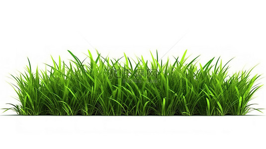 白色背景与郁郁葱葱的绿色草坪的 3d 插图