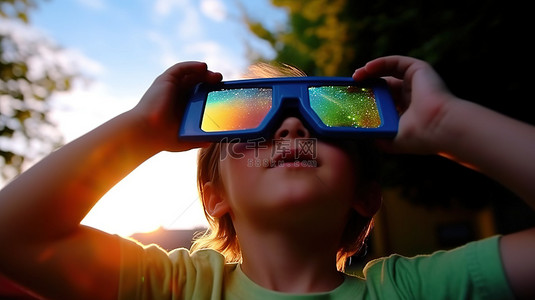 一个戴着 3D 眼镜的小孩用手掌遮住眼睛