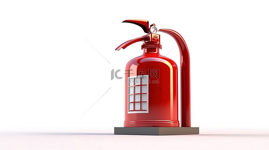 保护您的家免受白色背景下红色灭火器火焰的 3D 渲染