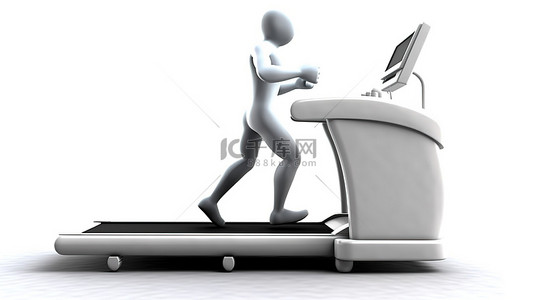 中年女性运动背景图片_白色背景，3D 个体在跑步机上跑步