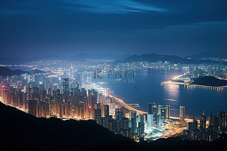 海洋旅行背景图片_从山顶看香港夜景