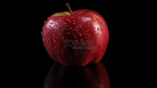 金苹果红苹果背景图片_黑色背景下红苹果的 3d 渲染