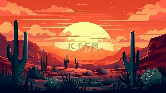 沙漠夕阳插画背景