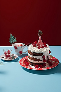 红玫瑰双层蛋糕背景图片_食物 圣诞节 糖霜