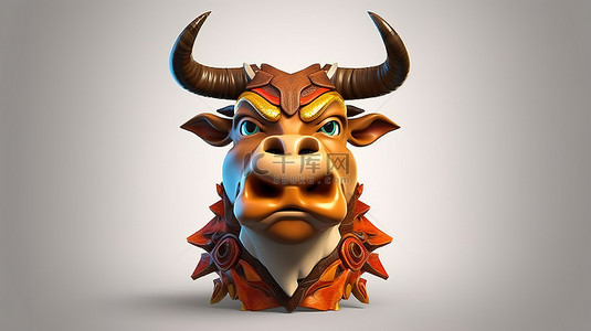 戴着面具的公牛的异想天开的 3D 渲染