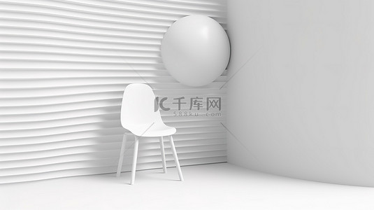 3D 渲染背景上的简约纸创意白色椅子创意