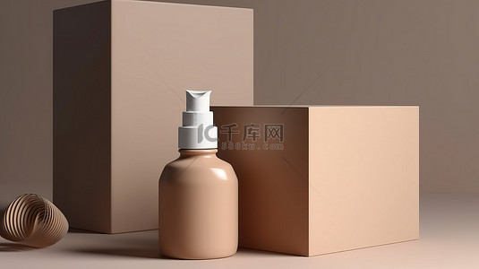 米色护肤化妆品奶油瓶模型和盒子的 3d 渲染