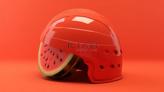 红帽背景图片_在孤立的橙色背景上以 3D 渲染的西瓜主题头盔