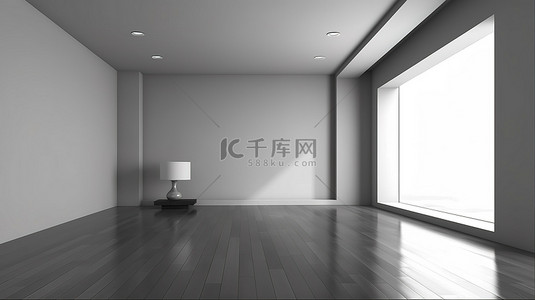 家具背景图片_灰色墙壁简约房间的时尚简单的 3D 渲染