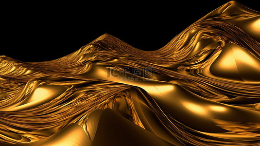 3d 渲染抽象背景中的金色波浪