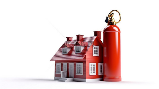 易燃易爆矢量背景图片_保护您的家免遭白色背景红色灭火器火灾 3D 渲染