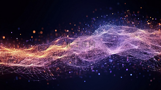 粒子动态背景背景图片_数字粒子动态双流网络连接结构的 3D 渲染
