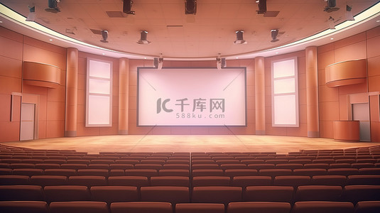 舞台会议背景图片_3D 渲染礼堂内部带有数字投影的空舞台