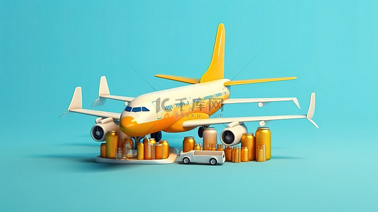 啤酒飞机背景图片_动画飞机享受茶点 3d 渲染横幅