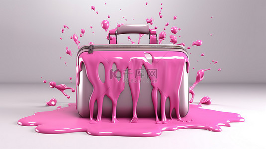 水墨渲染背景背景图片_印迹形状的袋子充满粉红色油漆 3d 渲染