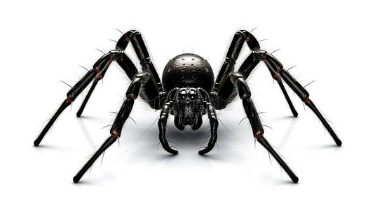 白色蜘蛛网背景图片_怪异的黑蜘蛛露出了它的身体，非常适合怪异的万圣节和蜘蛛启发的设计 3D 渲染在白色背景上