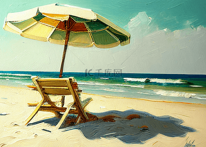夏季海滩油画遮阳伞背景