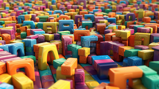 风格字体背景图片_充满活力的字母玩具区，带有块砖风格字体 3D 渲染透视