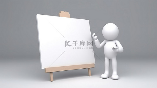 男孩插画人物背景图片_拿着空白广告板的卡通人物的 3d 插图