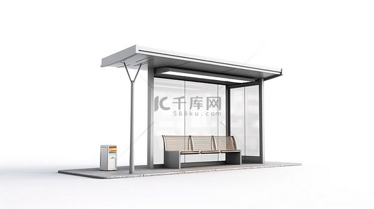公交开动动图背景图片_白色背景下当代公交车站模型的独立 3D 渲染